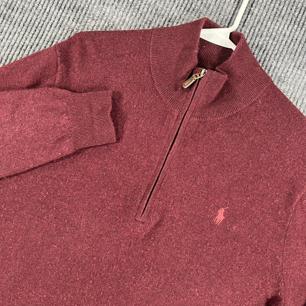 Polo Ralph Lauren Pullover Sweater Mens Large Purple Long Sleeve 1/4 Zip Wool